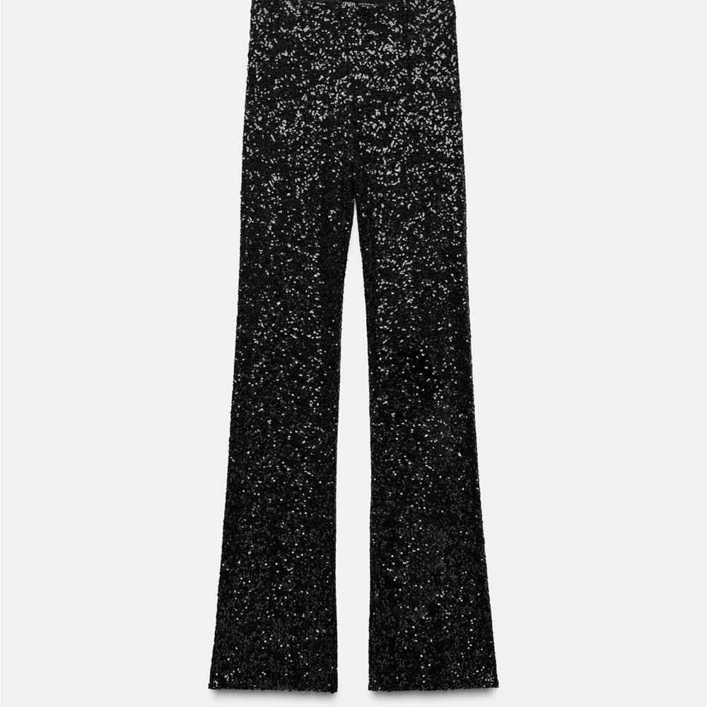 Zara Black Sequinned Wide Leg Glamorous Pants